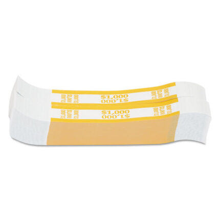 Currency Straps, Self-Adhesive, Tens, $1,000 Strap, Yellow/White, 1,000/Pack