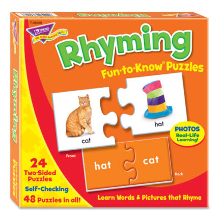 Fun to Know Puzzles, Matching Word Rhymes, Pre-K to K, 24 Pieces